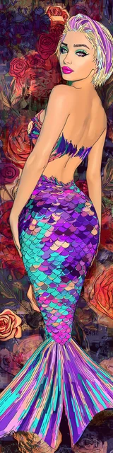 Free mermaid bookmark showing a blue and purple mermaid from behind